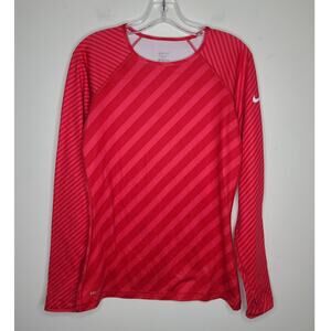 Nike Pro Dri-Fit red pink striped long sleeve shirt thumbholes - medium